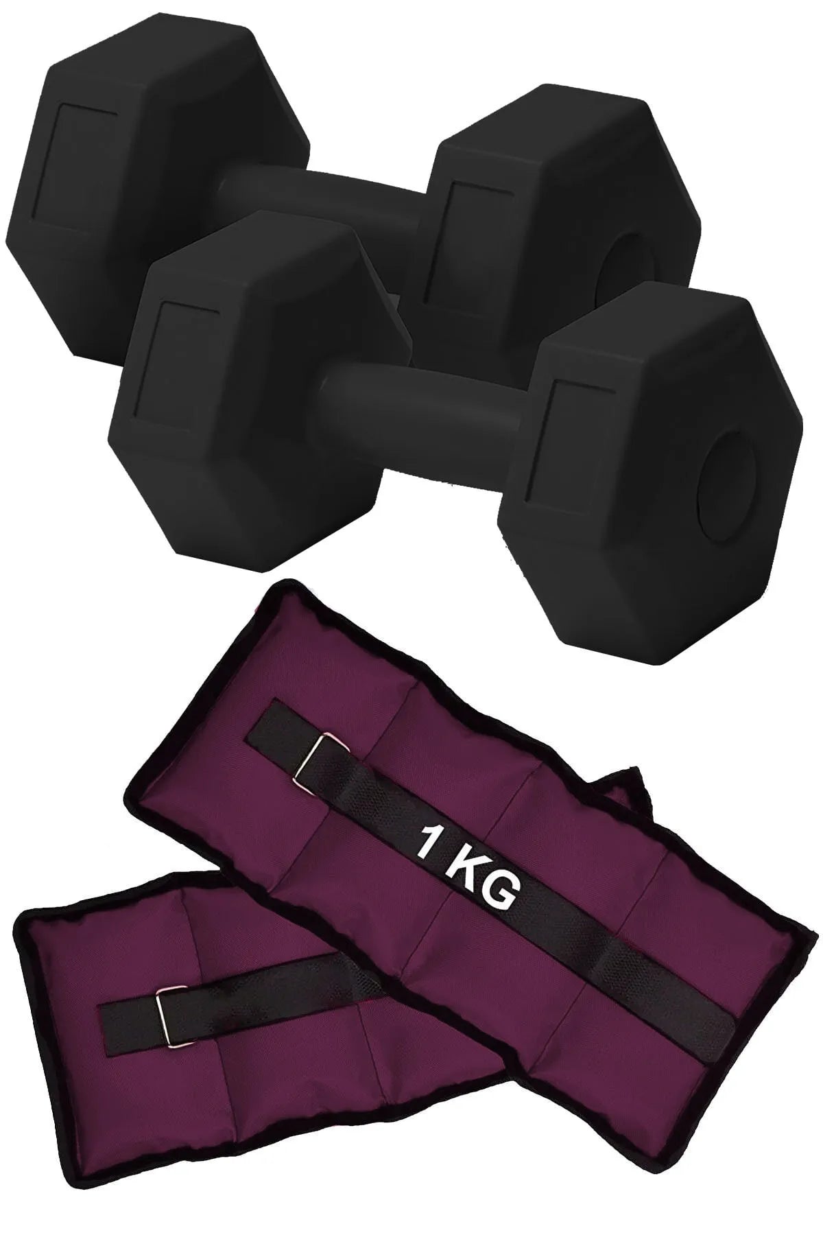 2 Adet 1 Kg El & Ayak Ağırlığı ve 2 Adet 1 Kg Dambıl Seti (Siyah)