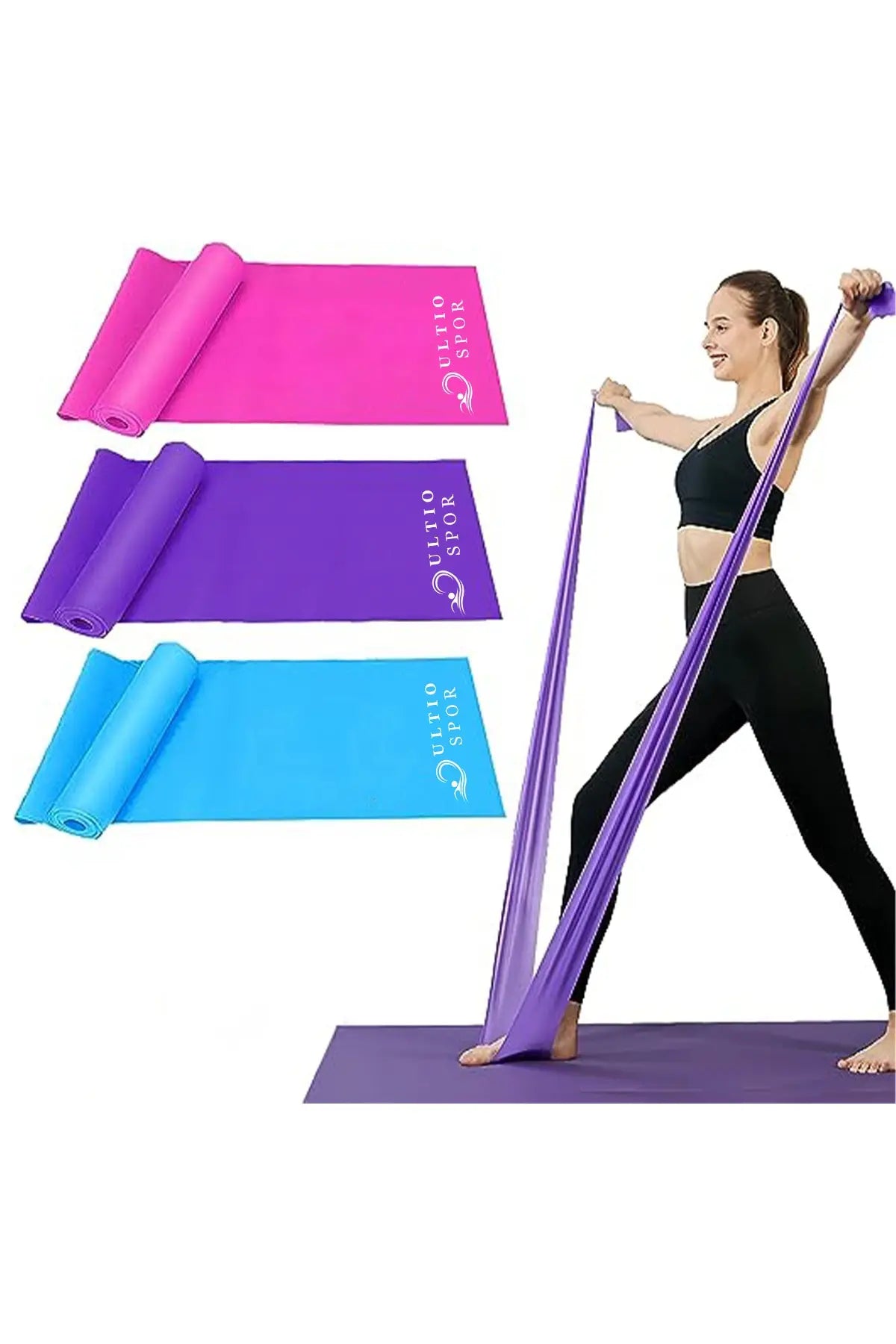 3'lü Pilates Bandı Egzersiz Lastiği Direnç Lastiği Seti