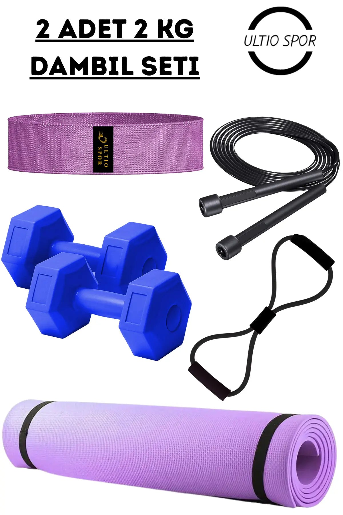 2 KG'lık Pilates Seti 2 Adet 2 Kg Dambıl ve Pilates Ekipmanları