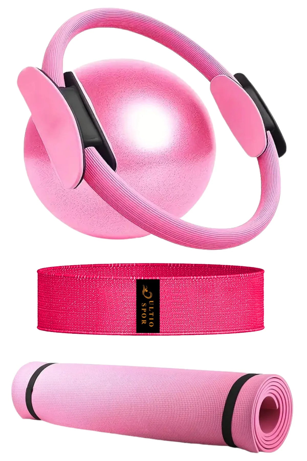 Lüx Pilates Seti 4 Parça 25cm Top 6mm Pilates Matı Squad Band ve Pilates Çemberi Egzersiz Seti