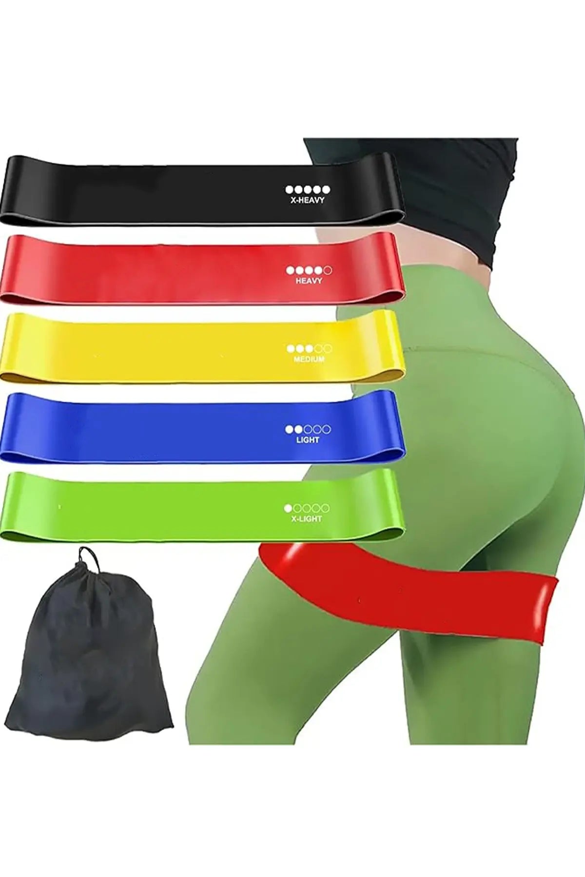 Profesyonel 5'li Latex Aerobik Band 5 Farklı Direnç Bandı Özel Çantalı Squat Çalışma Lastiği