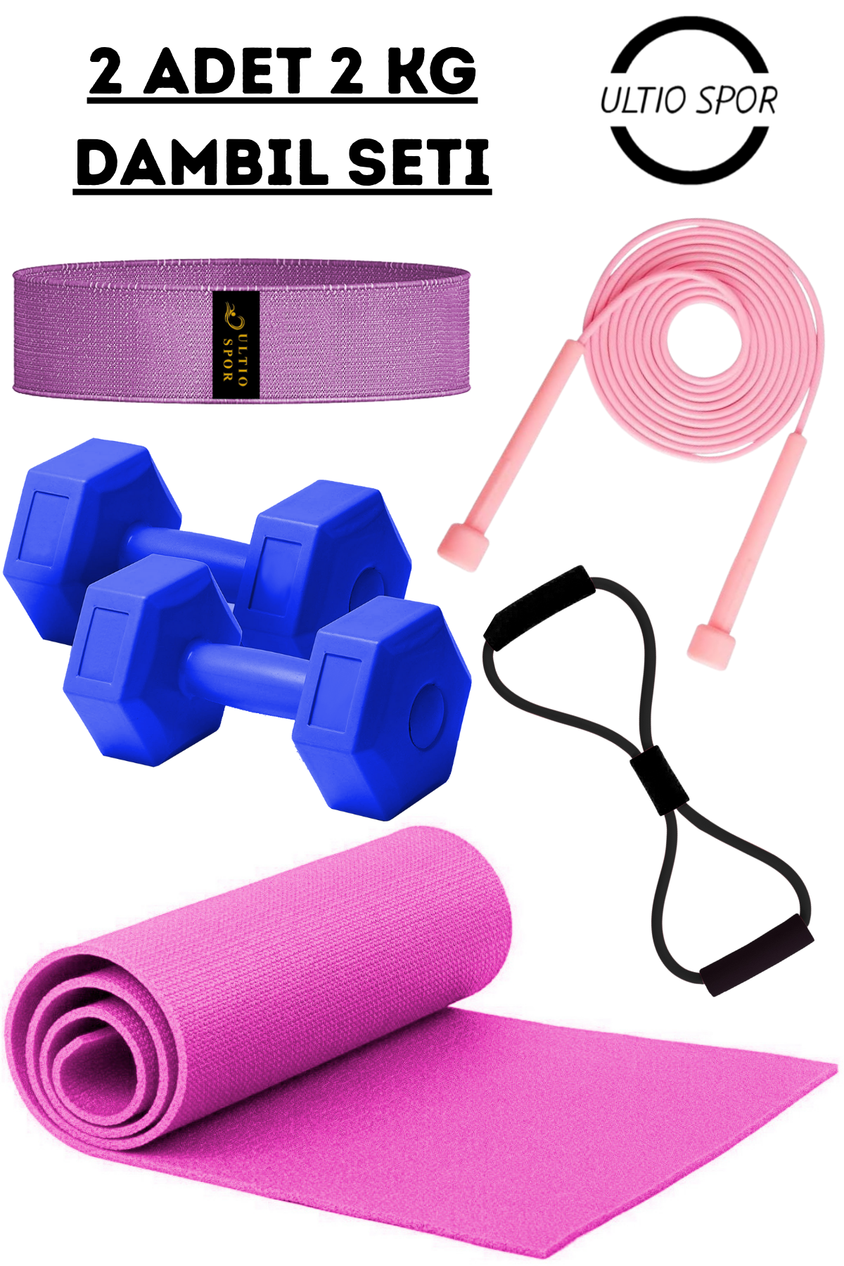 2 KG'lık Pilates Seti 2 Adet 2 Kg Dambıl ve Pilates Ekipmanları