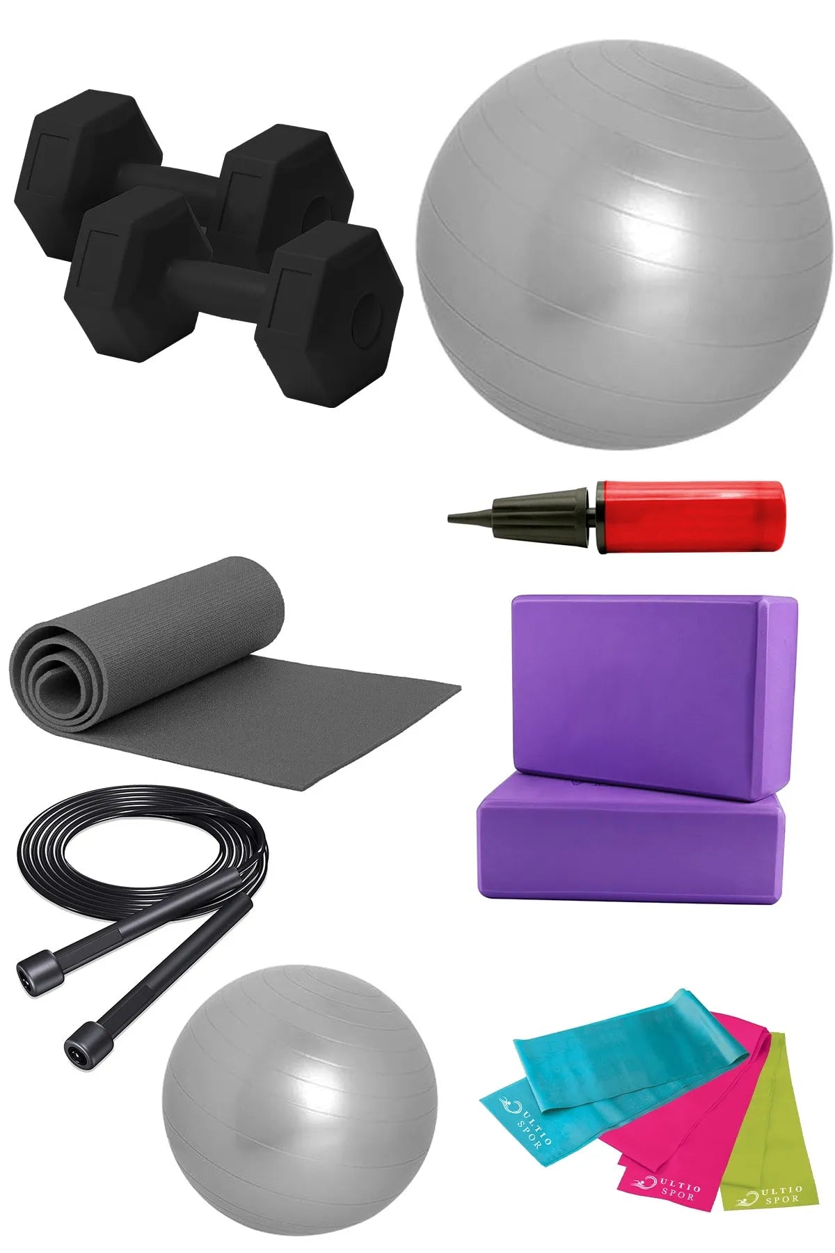 6 Parça Pilates Seti – Ekonomik Set (Gri)