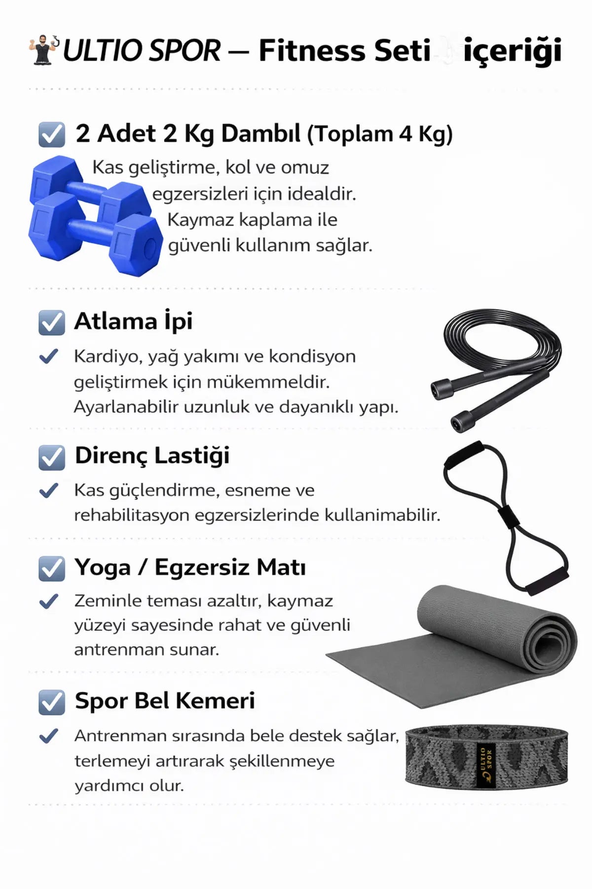 2 KG'lık Pilates Seti 2 Adet 2 Kg Dambıl ve Pilates Ekipmanları