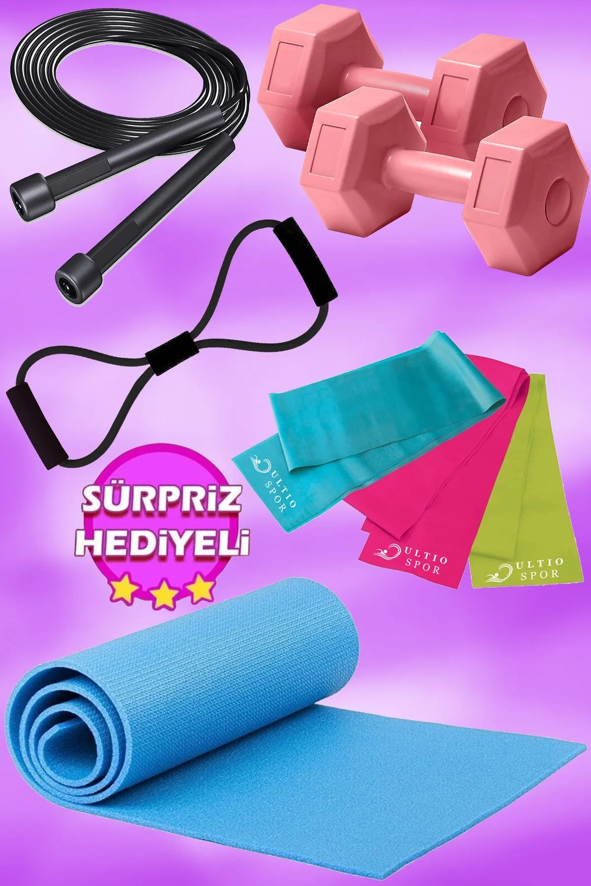 7 Parça Pilates ve Egzersiz Seti (Mavi)