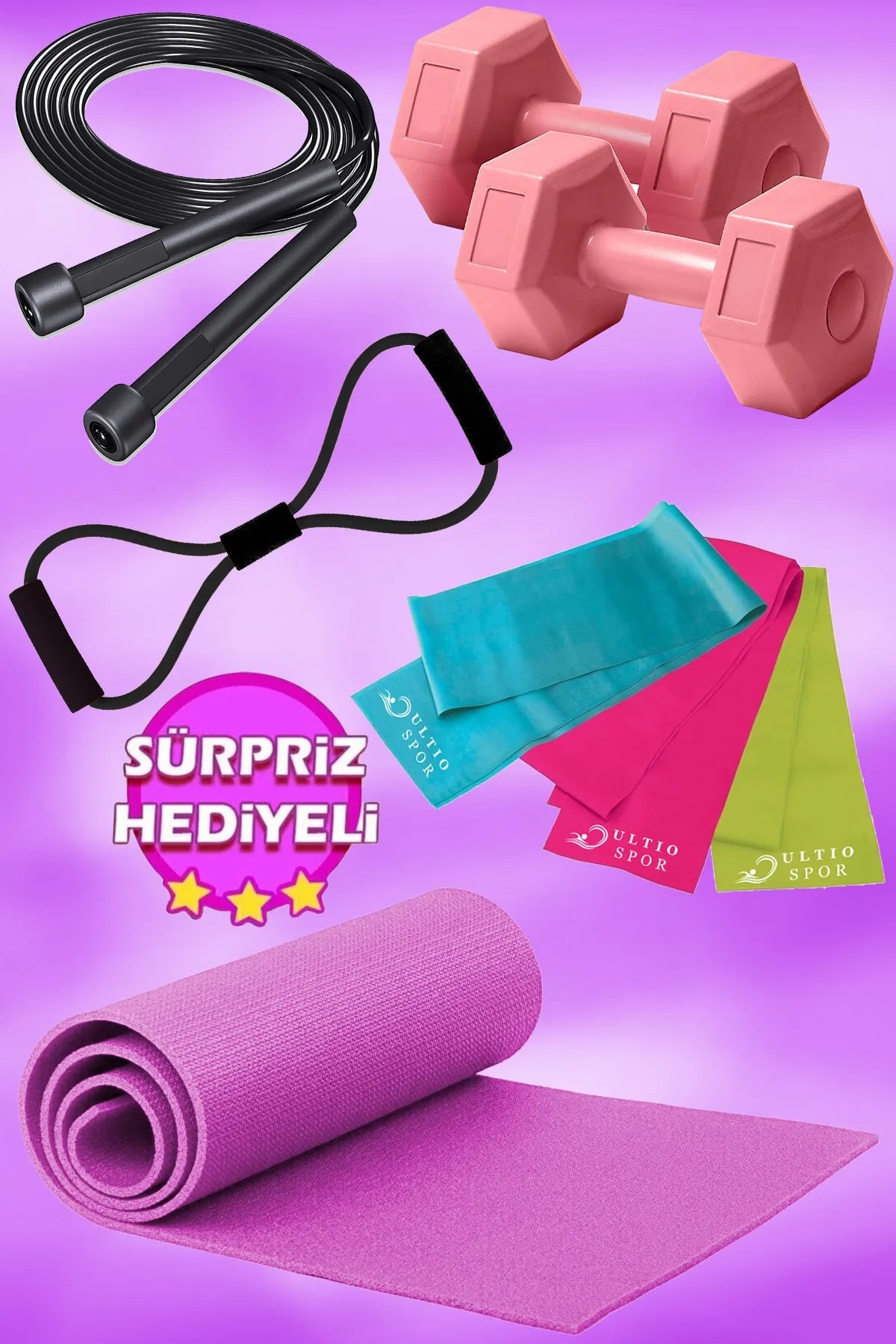 7 Parça Pilates ve Egzersiz Seti (Mor)