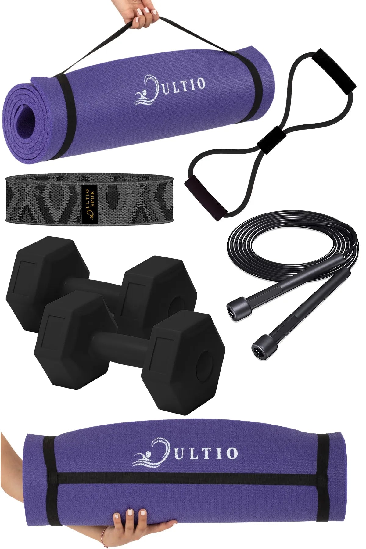 5 Parça Pilates ve Fitness Seti – Kalın Matlı (Mor)