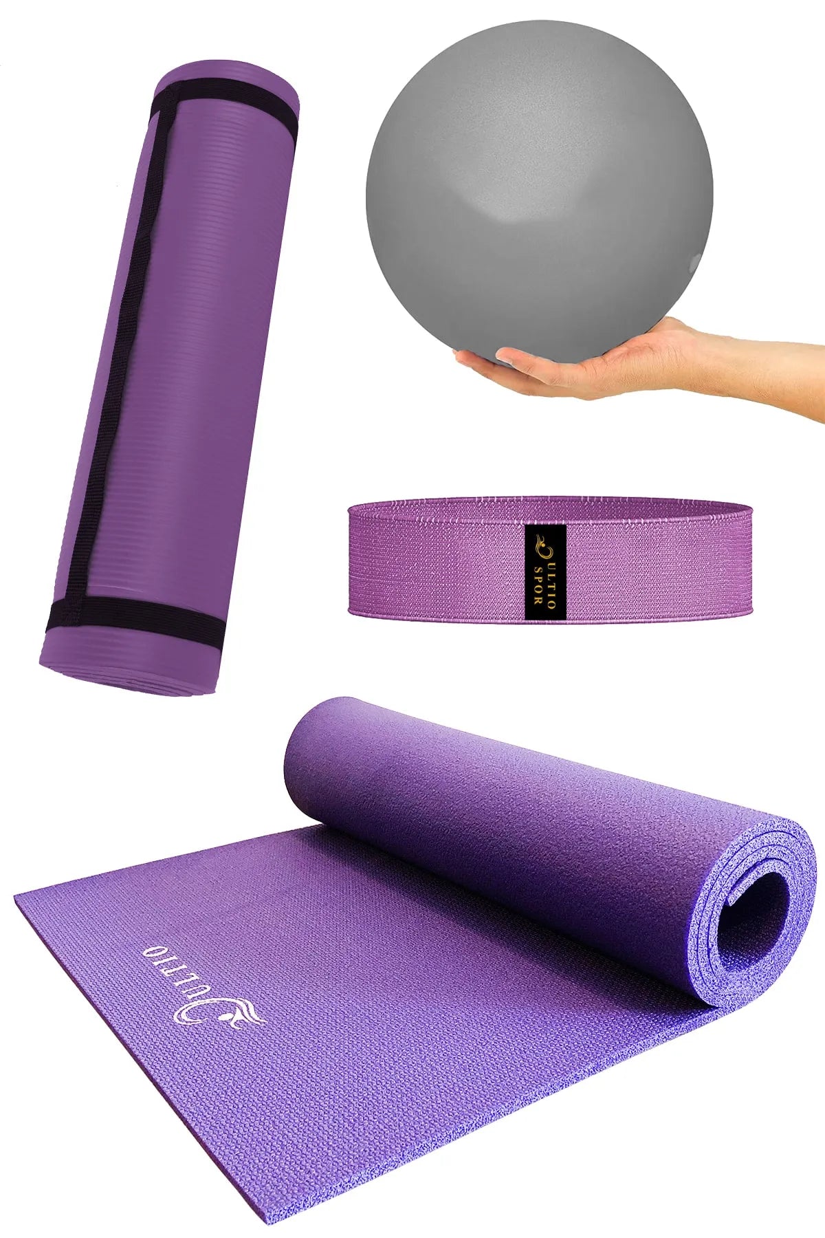 Pilates Seti – 10 mm Minder, 25 cm Pilates Topu ve Squat Bandı