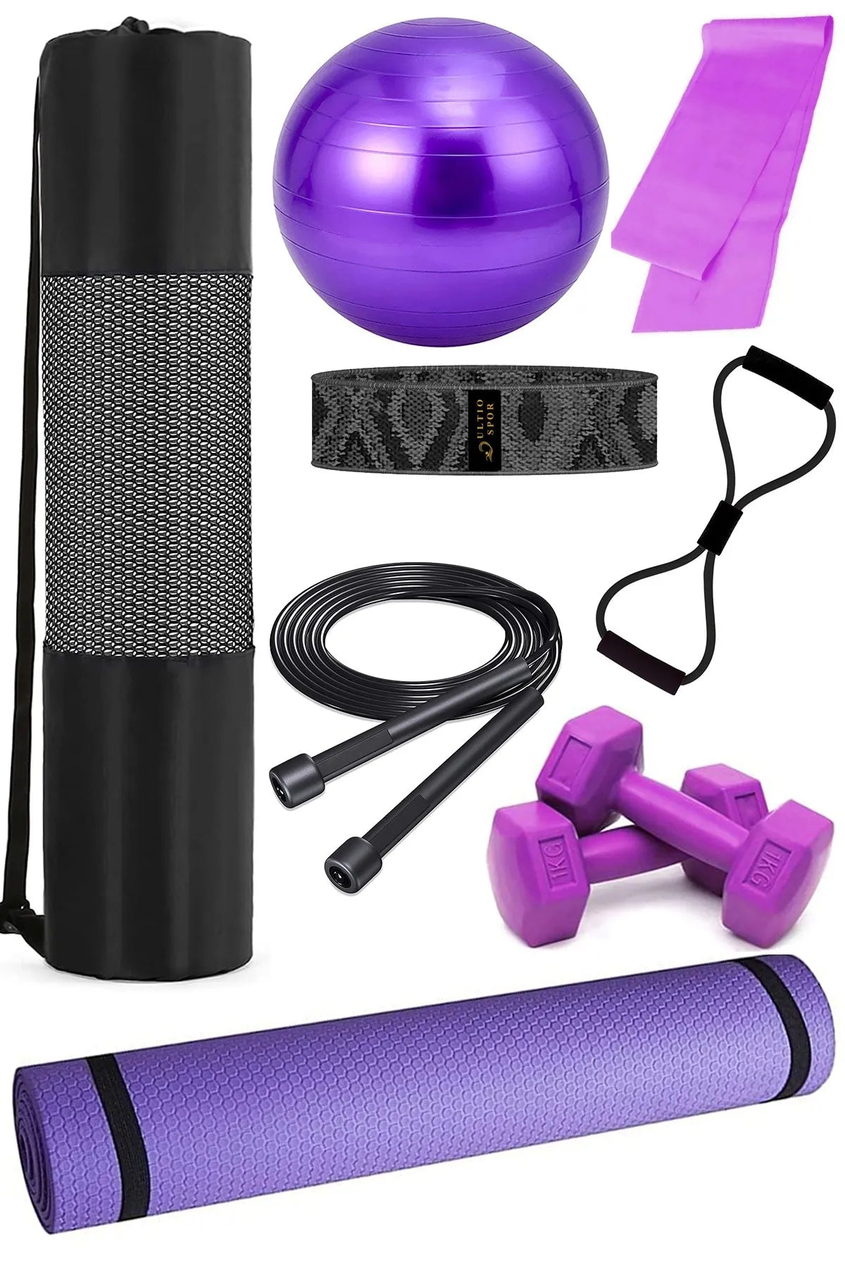 9 Parça Pilates Seti – Taşıma Çantalı (Mor)