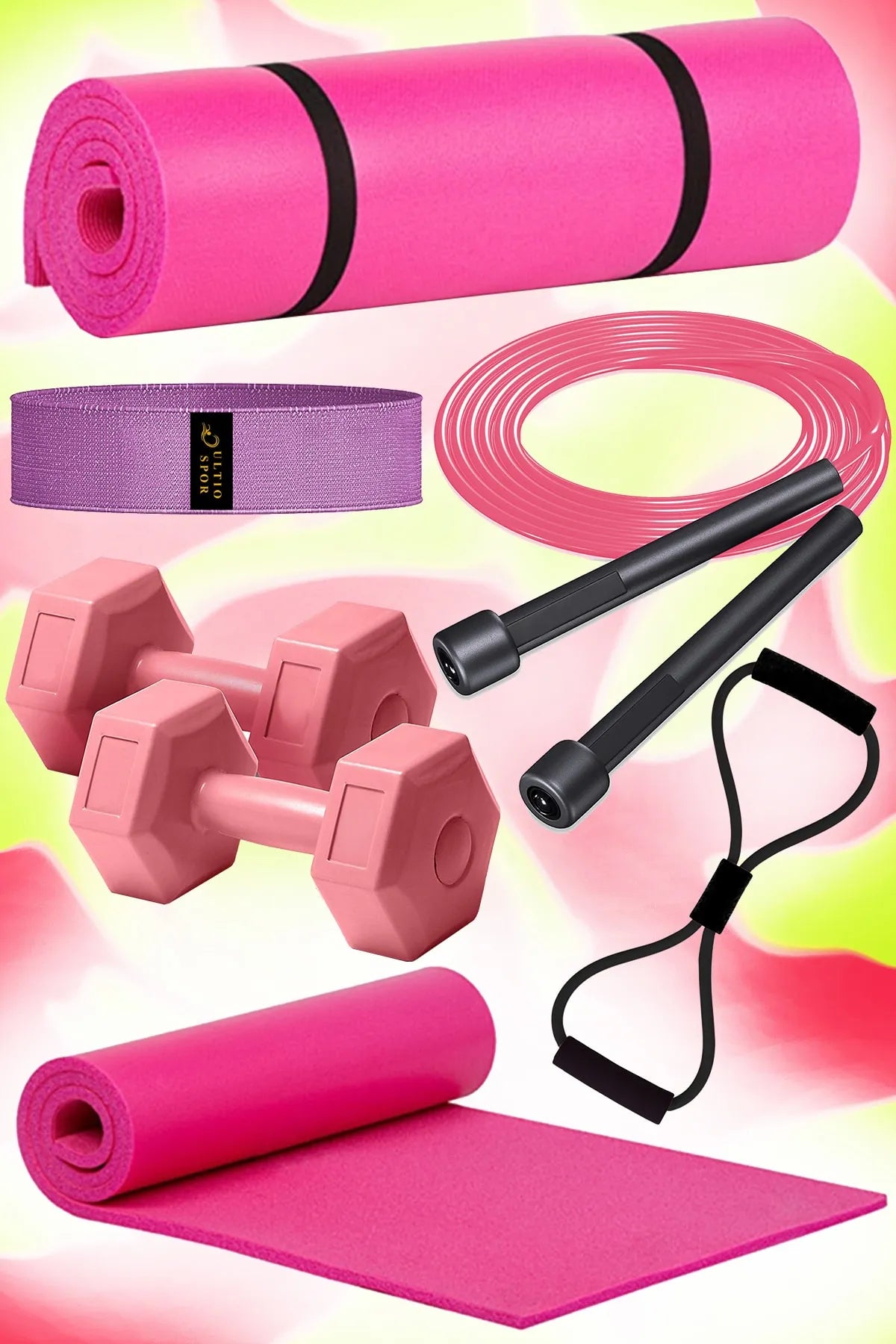 5 Parça Pilates ve Egzersiz Seti (Pembe)