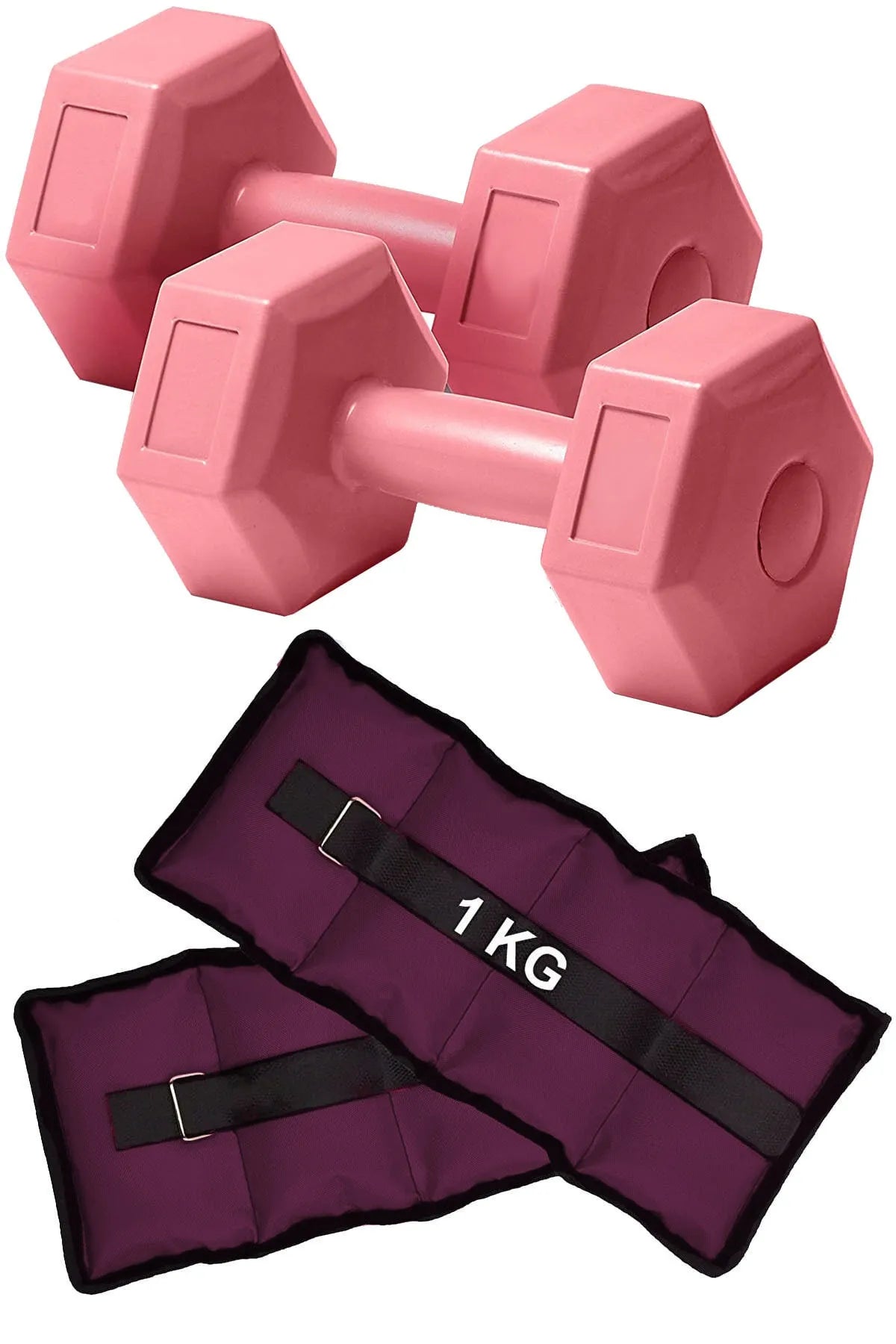 2 Adet 1 Kg El & Ayak Ağırlığı ve 2 Adet 1 Kg Dambıl Seti (Pembe)