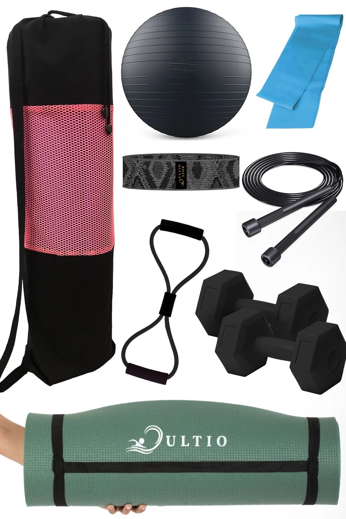 9 Parça Pilates Seti – Pilates Çantalı, Minderli