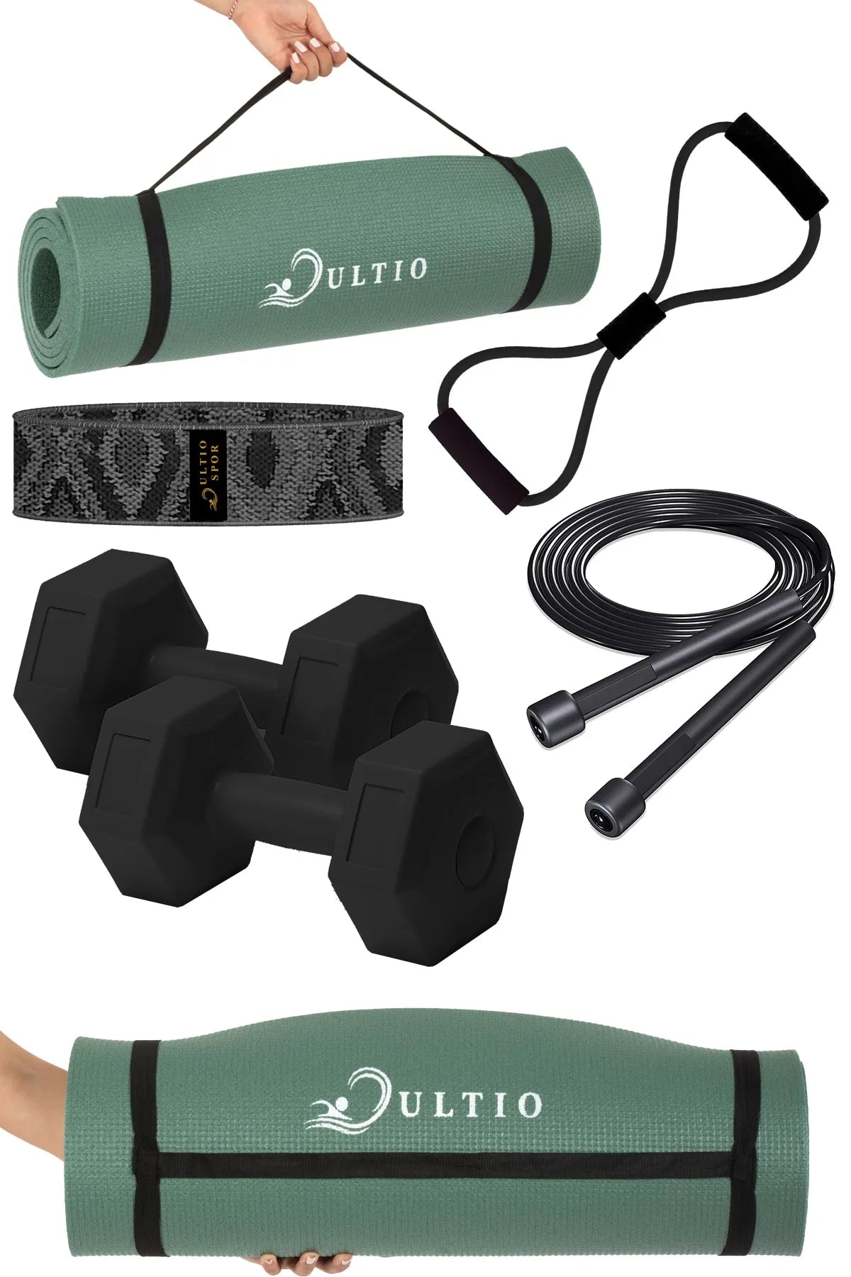 5 Parça Pilates ve Fitness Seti – Kalın Matlı (Yeşil)